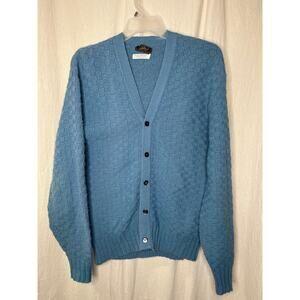 1960s Sibleys Orlon Dusty Blue Checker Textured Grunge Cobain Grandpa Cardigan L